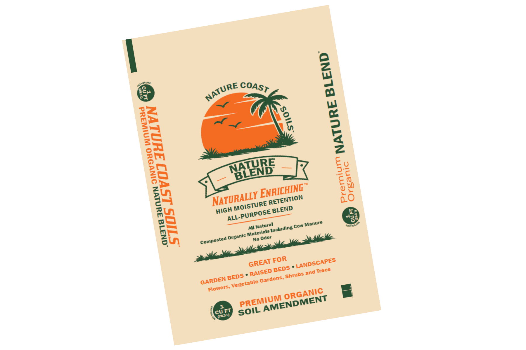 Bag of Nature Coast Soils Nature Blend, an all purpose organic soil amendment Florida gardeners love, with high moisture retention—perfect for gardens, raised beds, and landscapes.